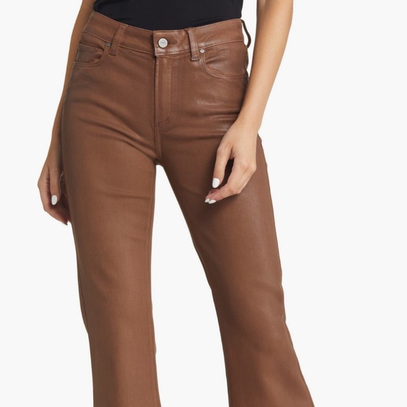 Paige Brown Genevieve Waxed Coated Flared Ankle Jeans Size 27 - Picture 1 of 9